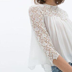 Zara Combination Lace Blouse Cropped Top